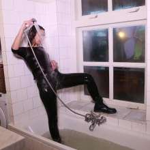 WetPlace: Karina Enjoying In Shower In Leather Leggings