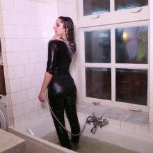 WetPlace: Karina Enjoying In Shower In Leather Leggings