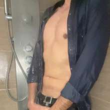 derekwam: Shower in Denim Shirt and Cardigan