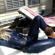 Tight and Wet Clothes: Sunbathing in Brand New Tight Levi's Jeans and Cowboy Boots