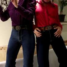 Tight and Wet Clothes: 2 Women 1980's Designer Jeans Shower