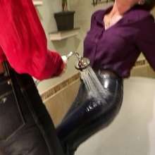 Tight and Wet Clothes: 2 Women 1980's Designer Jeans Shower