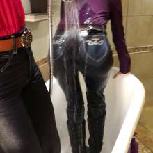 Tight and Wet Clothes: 2 Women 1980's Designer Jeans Shower