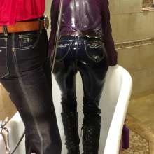 Tight and Wet Clothes: 2 Women 1980's Designer Jeans Shower
