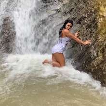 wet.look.me: Hot Girl Gets Wet Under The Waterfall in Dress and Stockings | Wetlook.biz