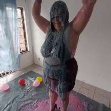 Darkabyss445: Maroon Dress Gunge Dare: Balloon Burst in Spike Heels