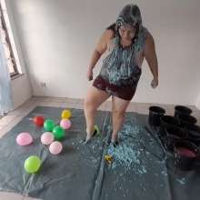 Darkabyss445: Maroon Dress Gunge Dare: Balloon Burst in Spike Heels