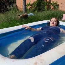 Darkabyss445: My Wet Denim Jean Dungarees in the Pool