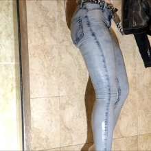 Tight and Wet Clothes: Skintight Blue Jean Leggings Shower