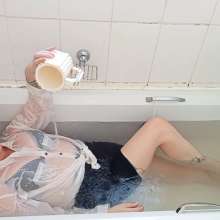Thefetishgirl: Super Wet White Blouse and a Pie to the Face