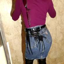 Tight and Wet Clothes: Tight Guess Denim Skirt and Boots Shower