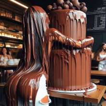 splathair2020: AI Messy Women and Chocolate Cake