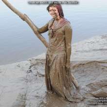 DungeonMasterOne: Maude gives herself to the mud in a gorgeous pink bridesmaid's gown!