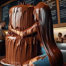 splathair2020: AI Messy Women and Chocolate Cake