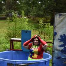 JD and Messy Andi: Spreading some positivity with a dunked clown :)
