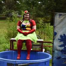 JD and Messy Andi: Spreading some positivity with a dunked clown :)