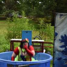 JD and Messy Andi: Spreading some positivity with a dunked clown :)