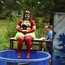 JD and Messy Andi: Spreading some positivity with a dunked clown :)