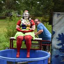 JD and Messy Andi: Spreading some positivity with a dunked clown :)