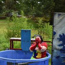 JD and Messy Andi: Spreading some positivity with a dunked clown :)
