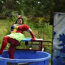 JD and Messy Andi: Spreading some positivity with a dunked clown :)
