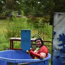 JD and Messy Andi: Spreading some positivity with a dunked clown :)