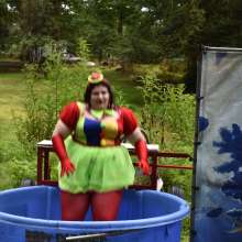 JD and Messy Andi: Spreading some positivity with a dunked clown :)