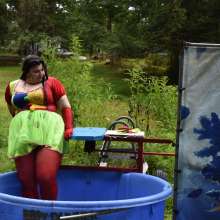 JD and Messy Andi: Spreading some positivity with a dunked clown :)