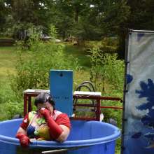 JD and Messy Andi: Spreading some positivity with a dunked clown :)