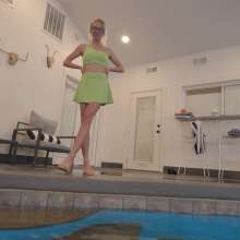 WetlookFashion: Pool Time with Hannah Wearing a Sexy Mini Skirt Outfit