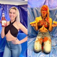 Slimed Models: Scarlett Gets Made into a Chili Cheese Dog