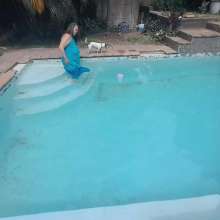 Darkabyss445: Blue Dress Gets Soaking Wet in Pool