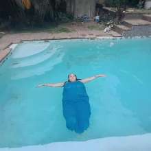 Darkabyss445: Blue Dress Gets Soaking Wet in Pool