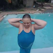 Darkabyss445: Blue Dress Gets Soaking Wet in Pool