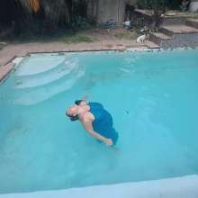 Darkabyss445: Blue Dress Gets Soaking Wet in Pool