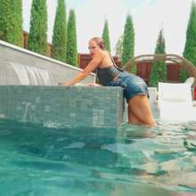 WetlookFashion: Camille Takes a Dip in Denim Dungarees