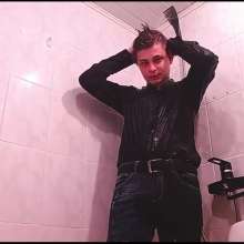 WETColours: Gordy in the Shower in the Tub with Black Shirt and Jeans