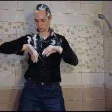 WETColours: Josh Showers and Shampoos in Black T-shirt and Jeans