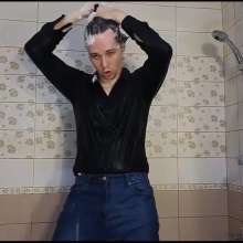 WETColours: Josh Showers and Shampoos in Black T-shirt and Jeans