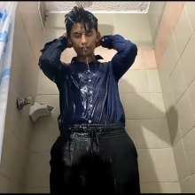 WETColours: Mike Wet in the Shower with Blue Shirt