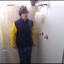 WETColours: Ross in the Shower with Jacket and Black Shirt