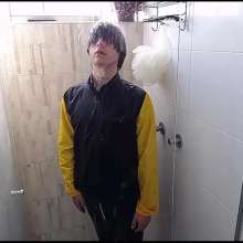 WETColours: Ross in the Shower with Jacket and Black Shirt