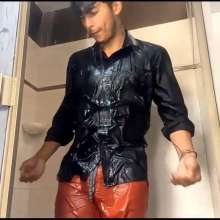 WETColours: Wet Mike in Black Shirt and Orange Pants