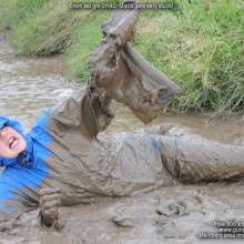 DungeonMasterOne: Langstonedale: Maria spectacularly stuck in the mud in rainwear!