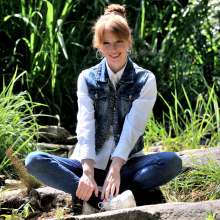 ufa217: Nika in denim suit under the waterfall.