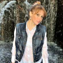 ufa217: Nika in denim suit under the waterfall.