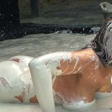 FOXY: Aude rolls in the colorful kaolin