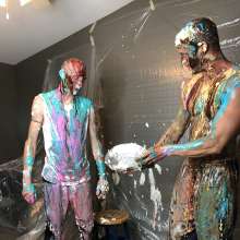 bodybyjake: my buddy and I get pied playing trivia