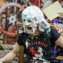 walking the plank: Zoe takes 30 pies in the face and Slimed!  Pie Challenge Program 12