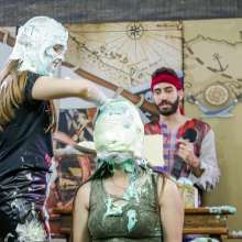 walking the plank: Zoe takes 30 pies in the face and Slimed!  Pie Challenge Program 12
